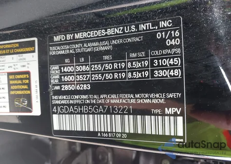 2016 Mercedes-Benz Gle 350 4Matic z USA, uszkodzony, nr VIN 4JGDA5HB5GA713221